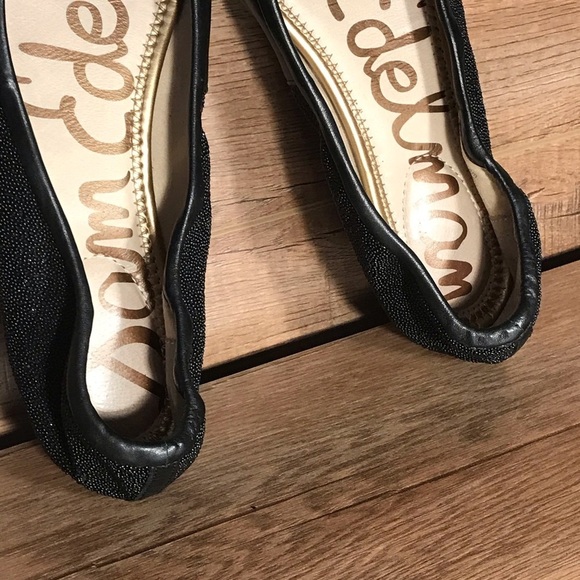 Sam Edelman Black Ballet Flats Womens 7.5 M Chrome Cap Toe Slip‎ On Casual - Picture 12 of 14